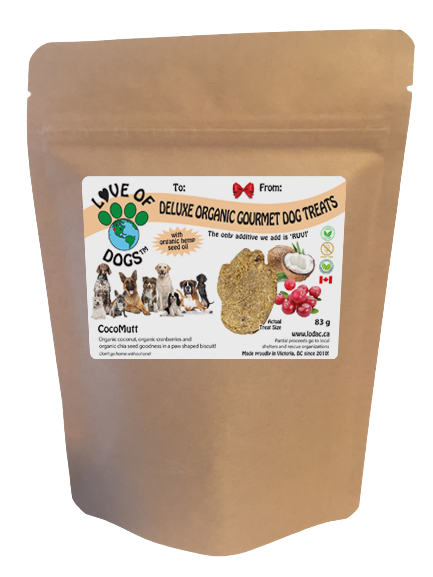 Love of Dogs' Organic CocoMutt Treats - organic chopped cranberries, organic coconut and organic chia seeds with organic spices makes a pretty pawfect treat for any dog!