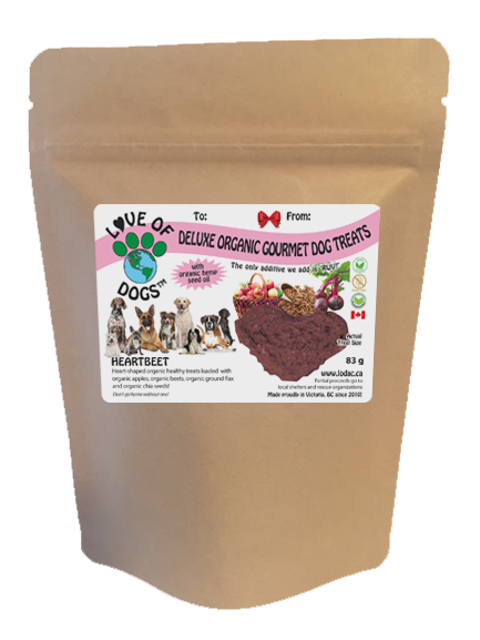 Love of Dogs' Organic Heartbeet Treats - made from organic beets, organic apples, organic flax and chia seeds and infused with organic hemp seed oil dog treats!