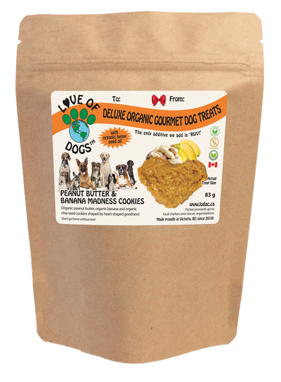Love of Dogs' Organic Peanut Butter & Banana Madness Cookies - Canadian, vegan and organic dog treats perfect to put in any snuffle mat, snuffle ball or dog puzzle!