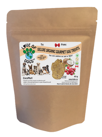 Love of Dogs' Organic CocoMutt Treats - organic chopped cranberries, organic coconut and organic chia seeds with organic spices makes a pretty pawfect treat for any dog!