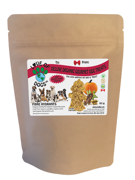 Love of Dogs' Organic Fibre Hydrants - organic pumpkin with organic carob and organic chia seeds, shaped into a fire hydrant! Fibre rich- great for skin, mobility, satiety and overall health and wellbeing for your best buddies!