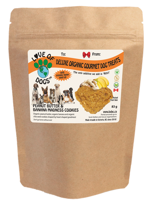 Love of Dogs' Organic Peanut Butter & Banana Madness Cookies - Canadian, vegan and organic dog treats perfect to stuff in any Kong!